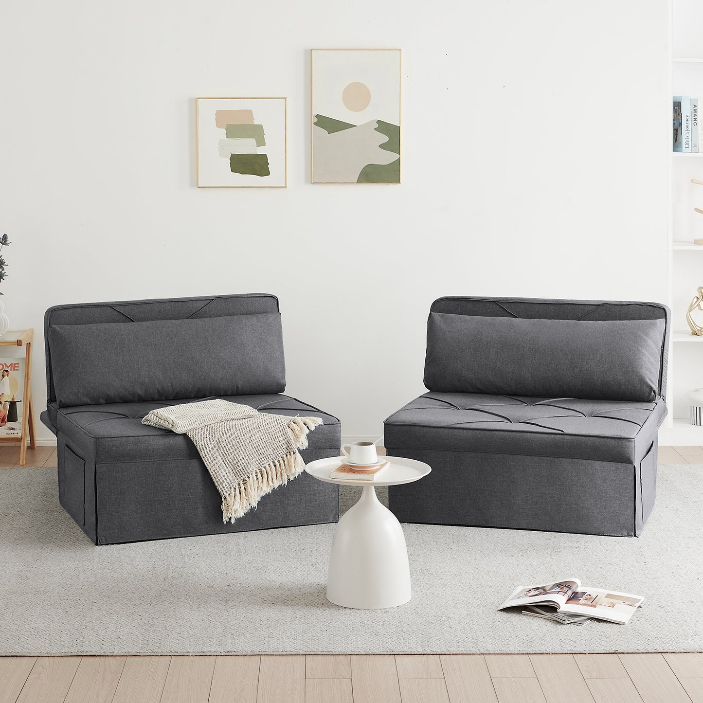 4-in-1 Convertible Sofa Bed - Modern Dark Gray Folding Ottoman with Adjustable Sleeper