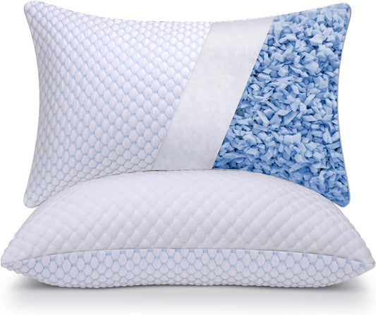 2-Pack Cooling Memory Foam Pillows - Adjustable Loft for All Sleep Positions