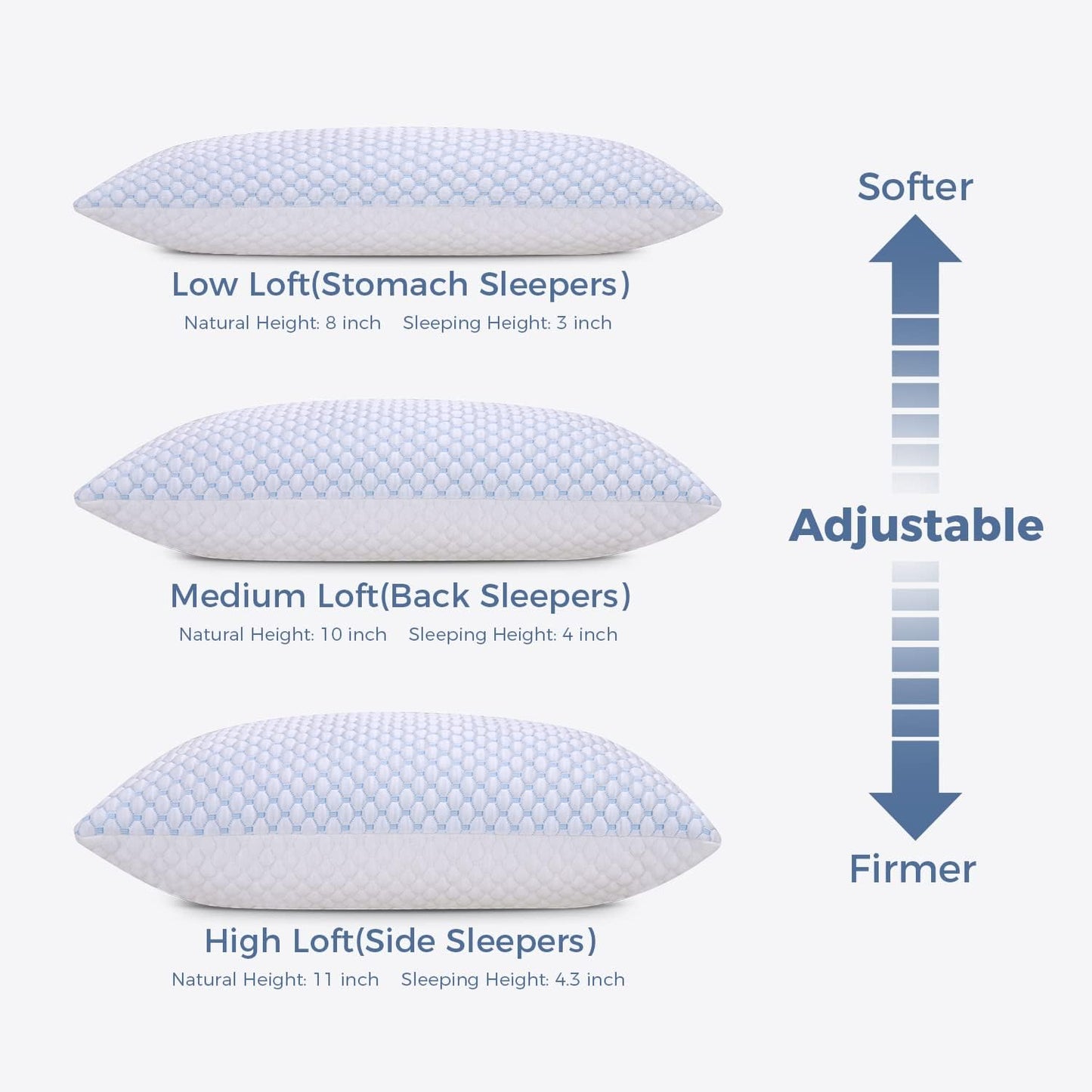2-Pack Cooling Memory Foam Pillows - Adjustable Loft for All Sleep Positions