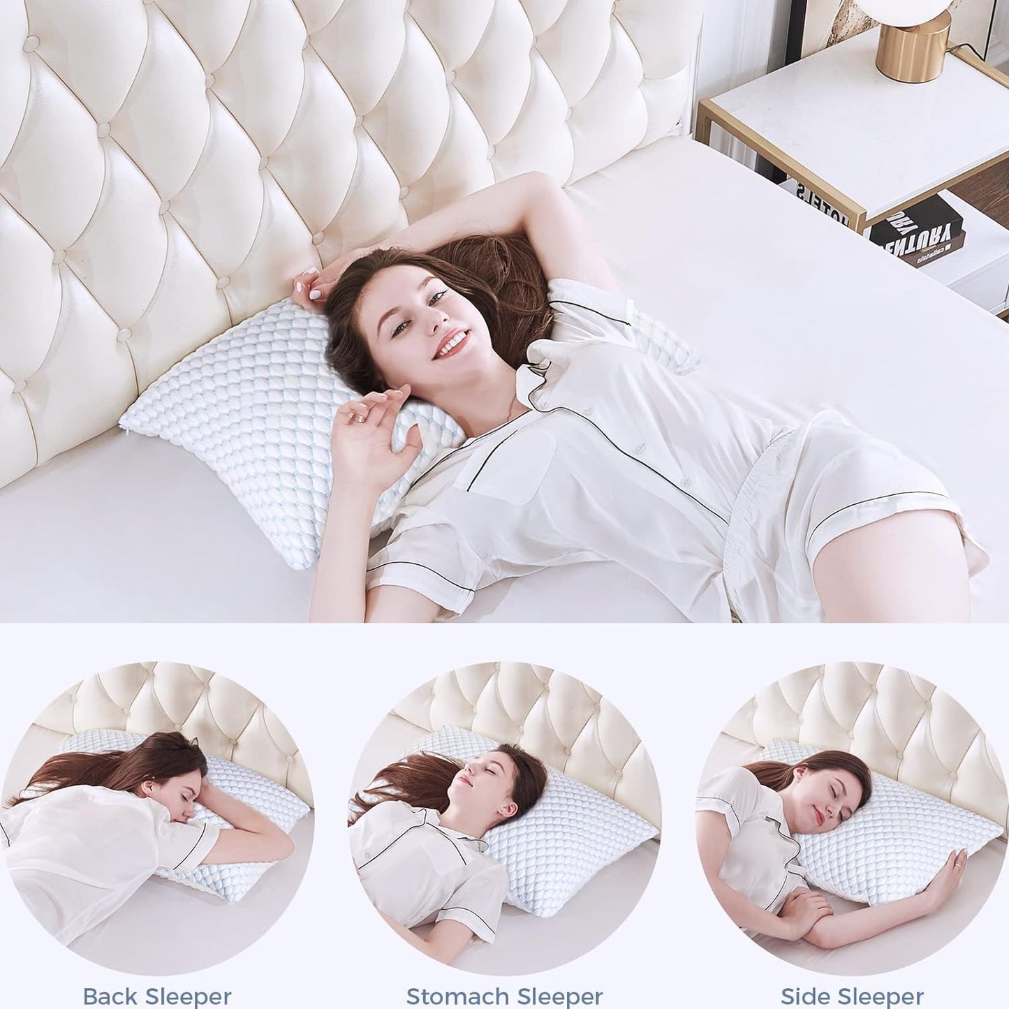 2-Pack Cooling Memory Foam Pillows - Adjustable Loft for All Sleep Positions