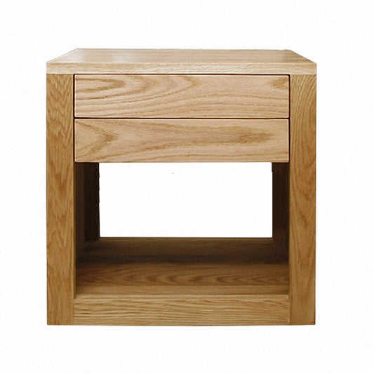 Mid-Century Nightstand - Oak Wood with 2 Drawers, Stylish Small Side Table in Brown